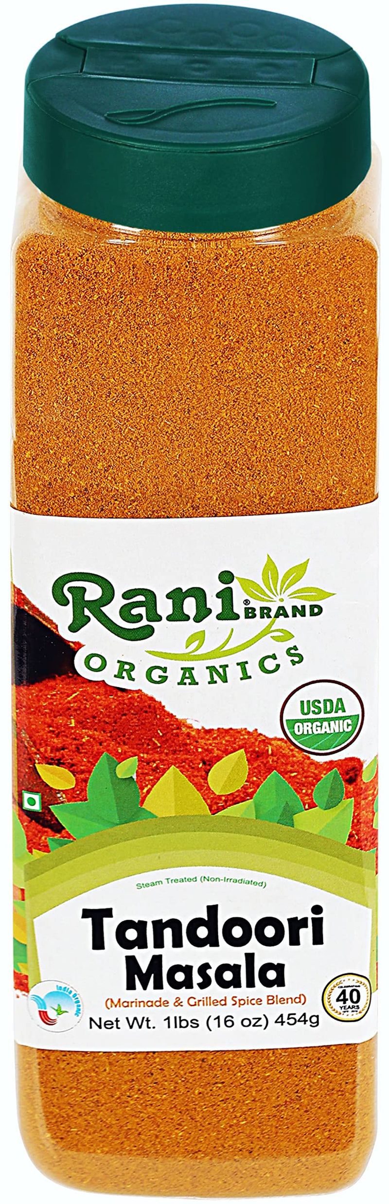 Rani Organic Tandoori Masala (Marinade & Grilled Spice Blend) 8-Spice Indian Blend 16oz (1lb) 454g PET Jar ~ All Natural | USDA Certified Organic
