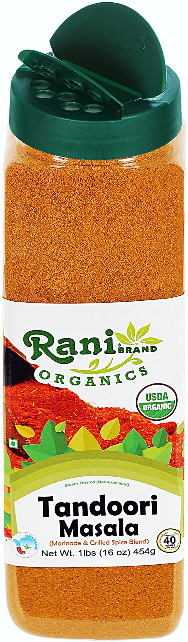 Rani Organic Tandoori Masala (Marinade & Grilled Spice Blend) 8-Spice Indian Blend 16oz (1lb) 454g PET Jar ~ All Natural | USDA Certified Organic