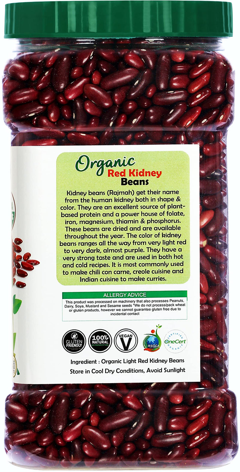Rani Organic Red Kidney Beans (Rajmah Beans) Light 48oz (3lbs) 1.36kg Bulk PET Jar ~ All Natural | Vegan | Gluten Friendly | NON-GMO | Indian Origin