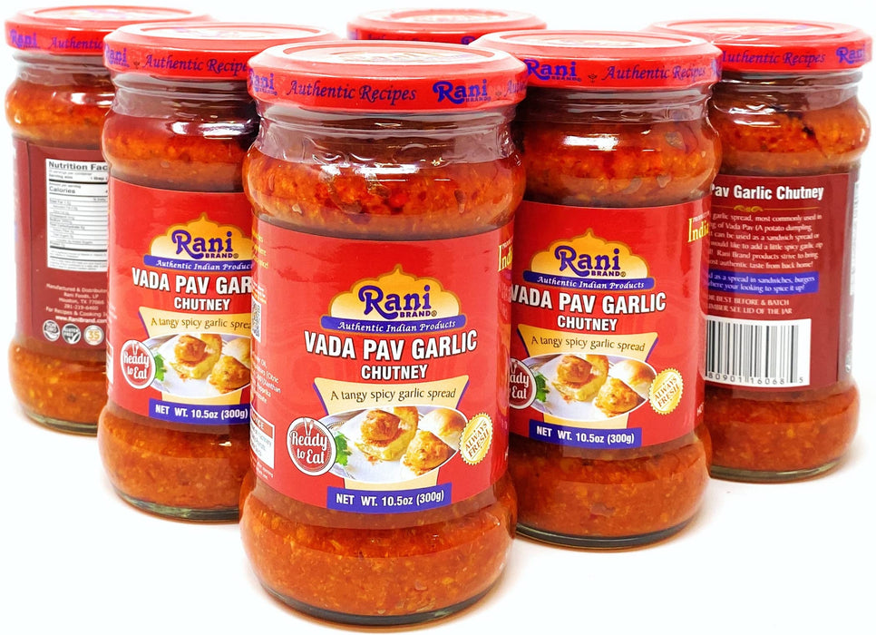 Rani Vada Pav Garlic Chutney 10.5oz (300g) Glass Jar, Ready to Eat, Pack of 5+1 FREE ~ Vegan | Gluten Free | NON-GMO | Indian Origin