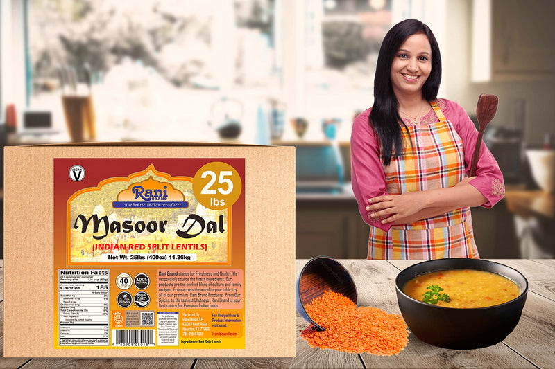 Rani Masoor Dal (Indian Red Lentils) Split Gram 400oz (25lbs) 11.36kg Bulk Box ~ All Natural | Gluten Friendly | NON-GMO | Vegan | Indian Origin