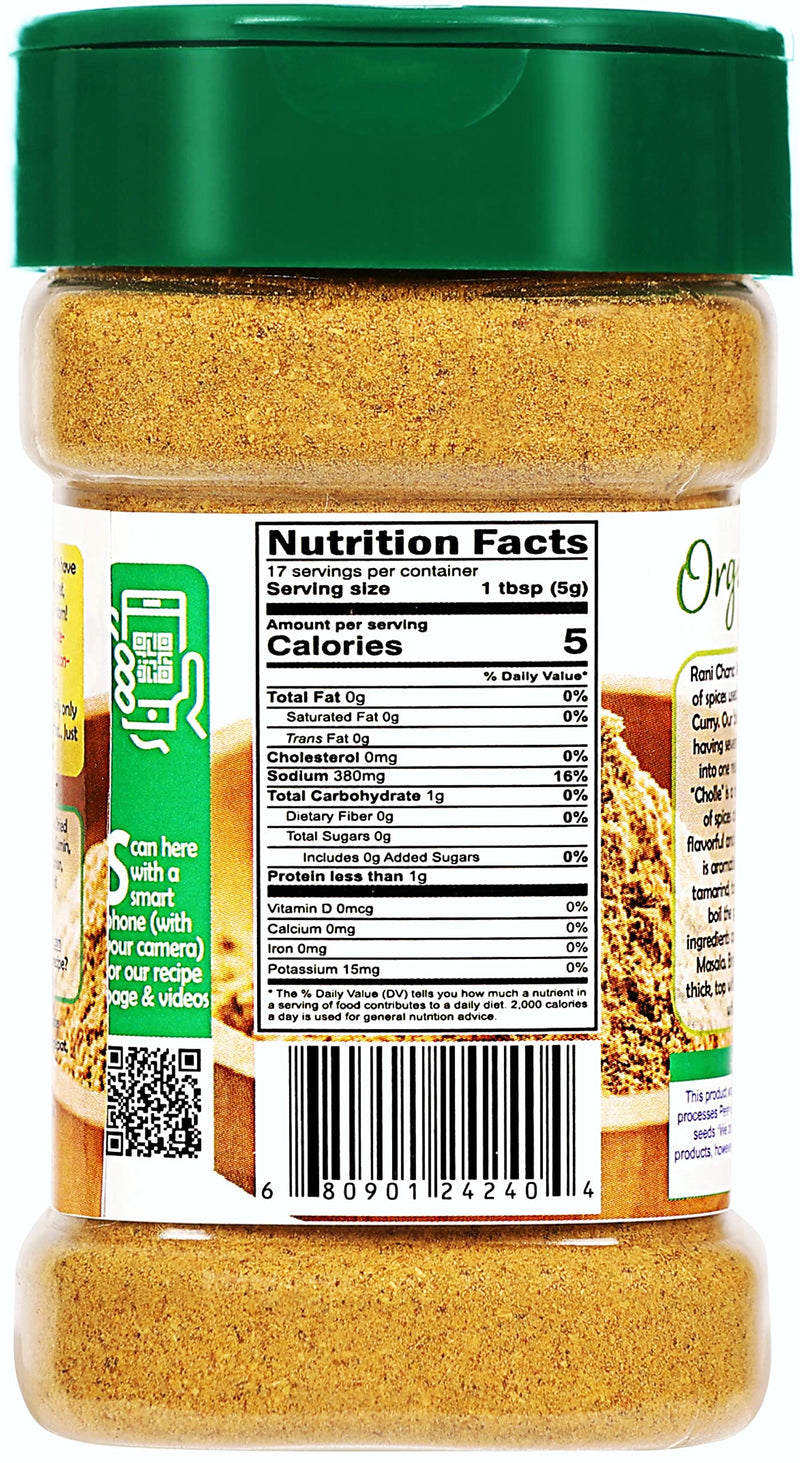 Rani Organic Chana Masala (Garbanzo Curry 9-Spice Blend) 3oz (85g) PET Jar ~ All Natural | Vegan | Gluten Friendly  | USDA Certified Organic