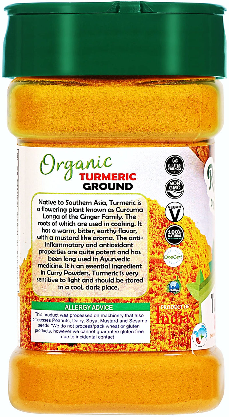 Rani Organic Turmeric (Haldi) Root Powder Spice, (High Curcumin Content) 3oz (85g) PET Jar ~ All Natural | Indian Origin | USDA Certified Organic