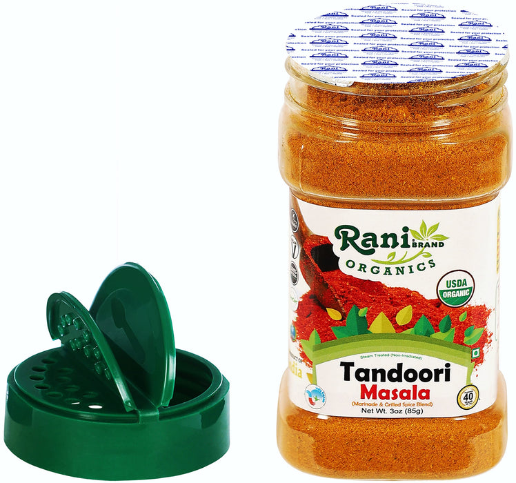 Rani Organic Tandoori Masala (Marinade & Grilled Spice Blend) 8-Spice Indian Blend 3oz (85g) PET Jar ~ All Natural | Vegan | USDA Certified Organic