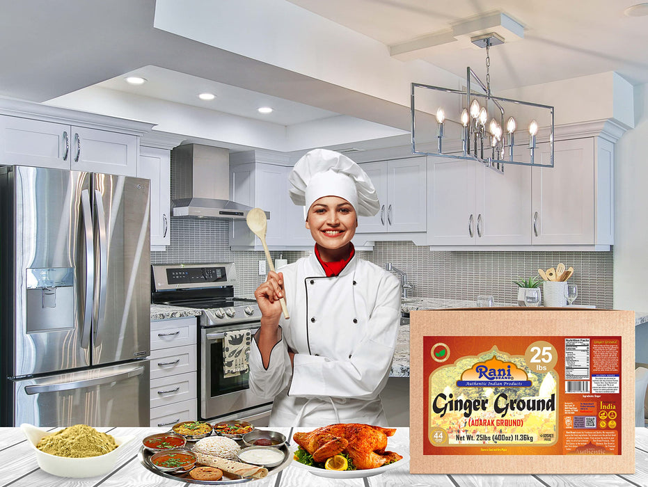 Rani Ginger (Adarak) Powder Ground, Spice 400oz (25lb) 11.36kg Bulk Box ~ All Natural | Vegan | Gluten Friendly | NON-GMO | Kosher | Indian Origin