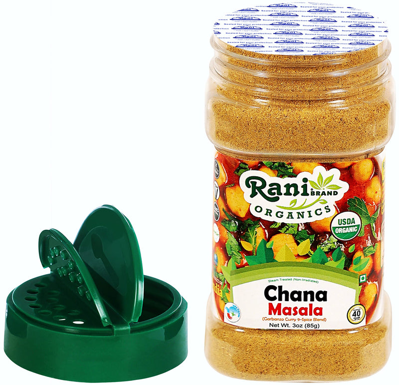 Rani Organic Chana Masala (Garbanzo Curry 9-Spice Blend) 3oz (85g) PET Jar ~ All Natural | Vegan | Gluten Friendly  | USDA Certified Organic