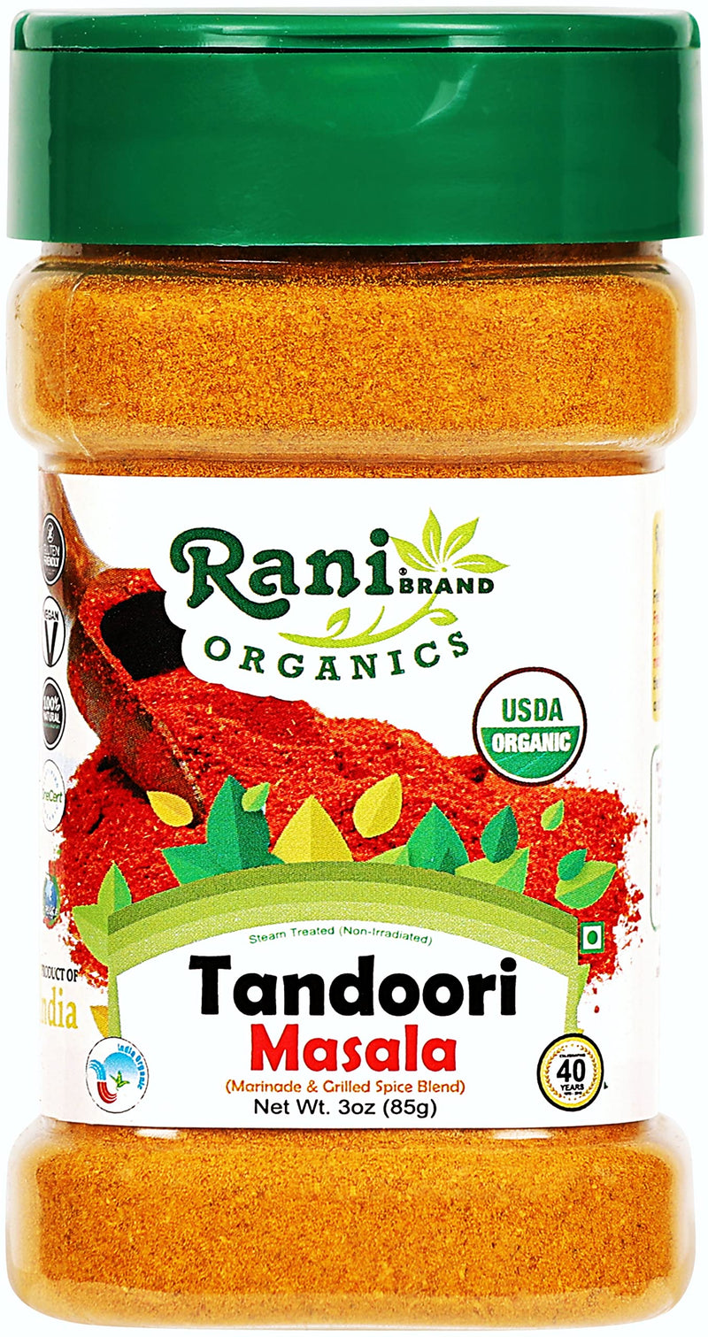 Rani Organic Tandoori Masala (Marinade & Grilled Spice Blend) 8-Spice Indian Blend 3oz (85g) PET Jar ~ All Natural | Vegan | USDA Certified Organic