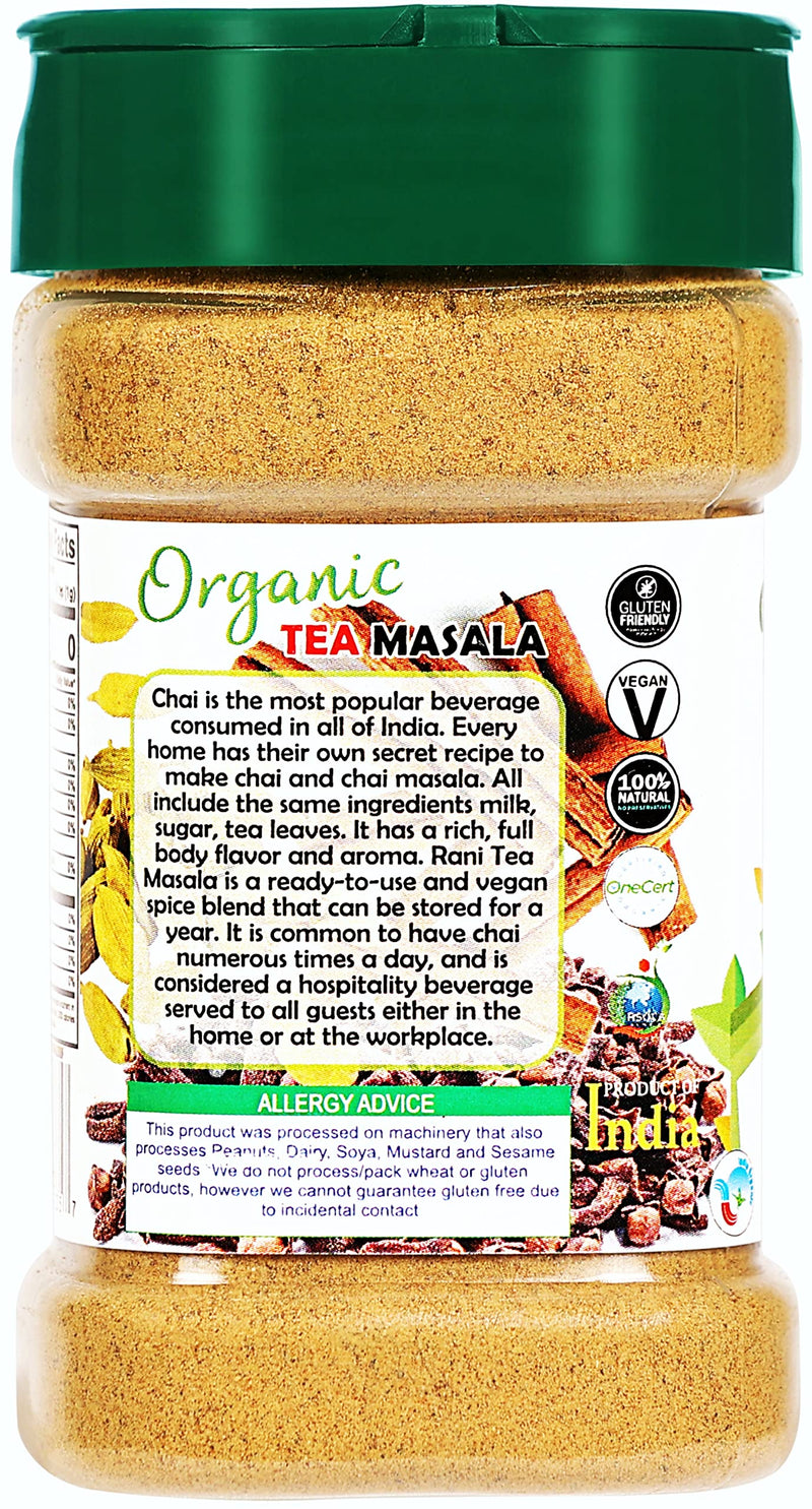 Rani Organic Tea (Chai) Masala Indian Spice Blend 3oz (85g) PET Jar ~ All Natural | Vegan | Gluten Friendly | Indian Origin | USDA Certified Organic
