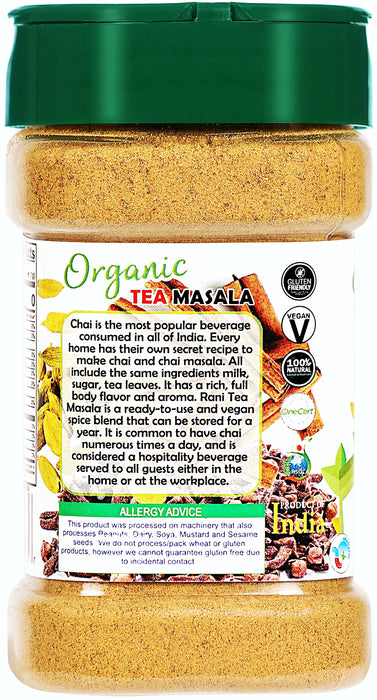 Rani Organic Tea (Chai) Masala Indian Spice Blend 3oz (85g) PET Jar ~ All Natural | Vegan | Gluten Friendly | Indian Origin | USDA Certified Organic