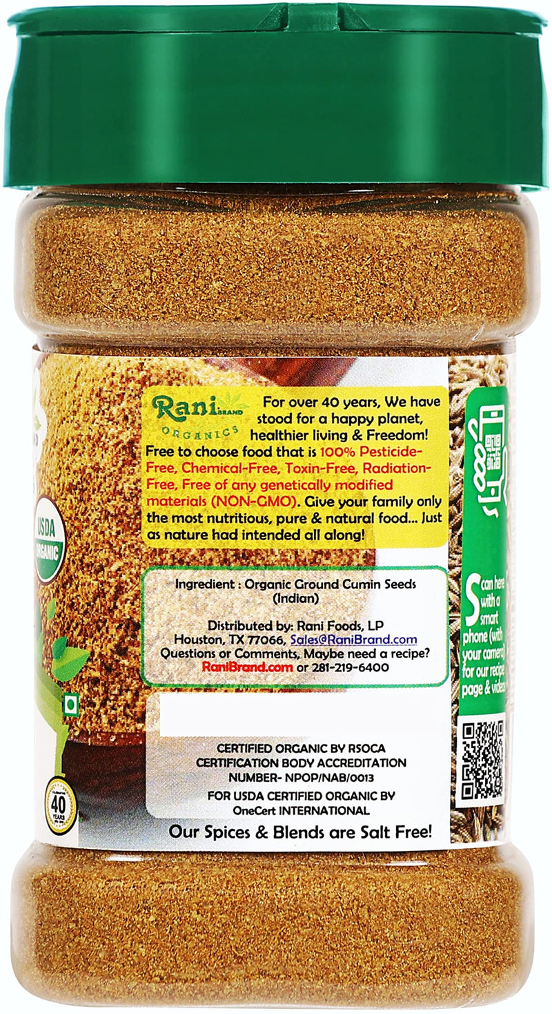 Rani Organic Cumin Powder (Jeera Powder) 3oz (85g) PET Jar ~ All Natural | Vegan | Gluten Friendly | Indian Origin | USDA Certified Organic