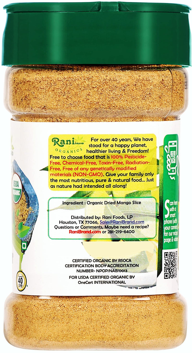 Rani Organic Amchur Ground (Dry Mango Powder) Spice 3oz (85g) PET Jar ~ All Natural | Vegan | Gluten Friendly | Indian Origin | USDA Certified Organic