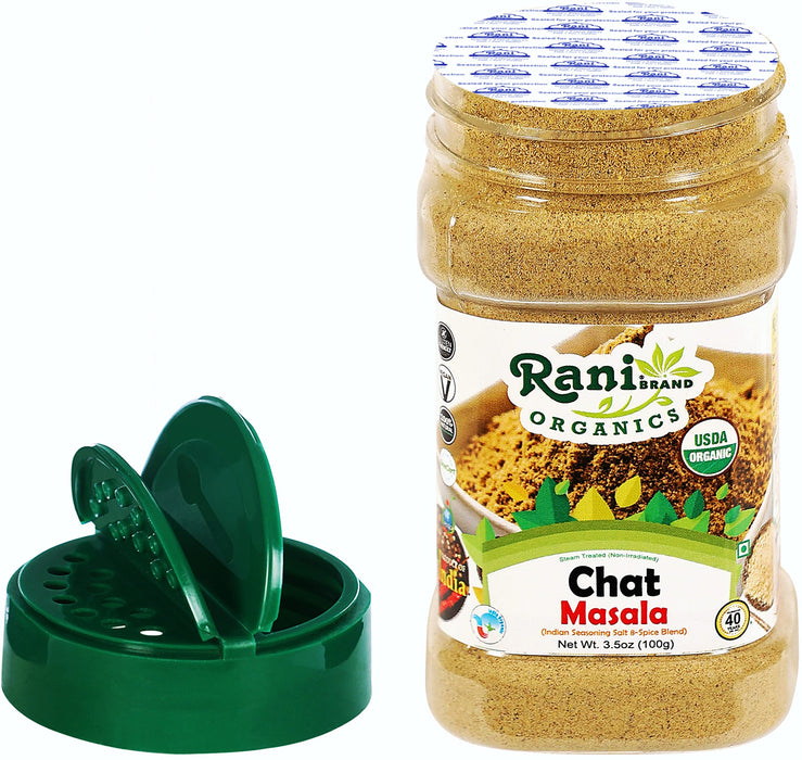 Rani Organic Chat Masala (8-Spice Seasoning Salt) Tangy Indian Seasoning 3.5oz (100g) PET Jar ~ All Natural | Indian Origin | USDA Certified Organic