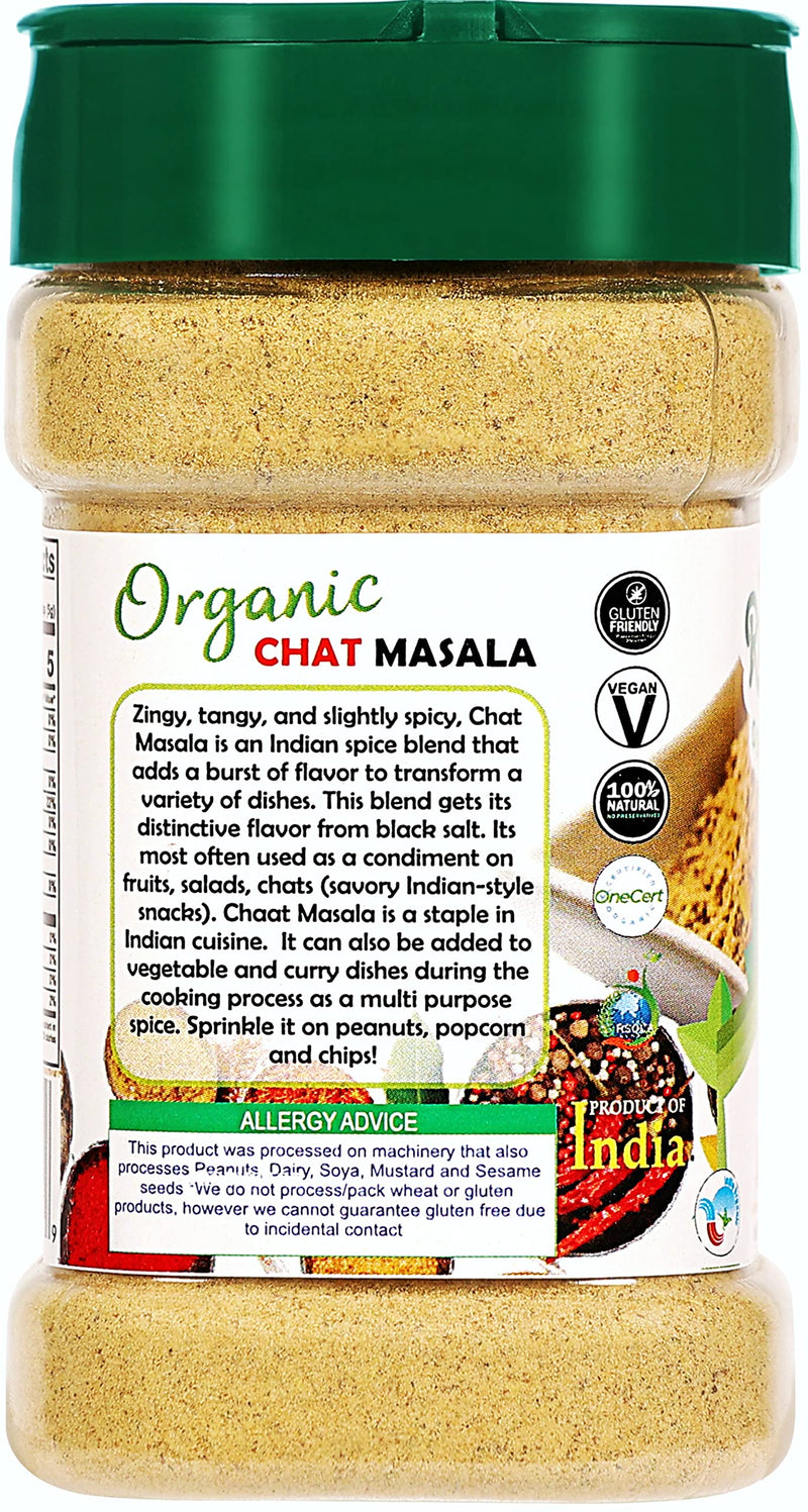 Rani Organic Chat Masala (8-Spice Seasoning Salt) Tangy Indian Seasoning 3.5oz (100g) PET Jar ~ All Natural | Indian Origin | USDA Certified Organic