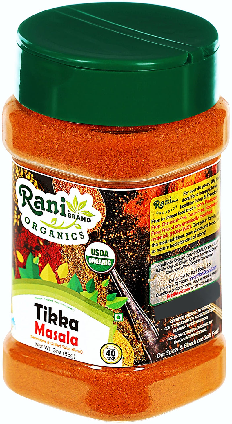 Rani Organic Tikka Masala (Marinade & Grilled Spice Blend) 6-Spice Indian Blend 3oz (85g) PET Jar ~ All Natural | USDA Certified Organic