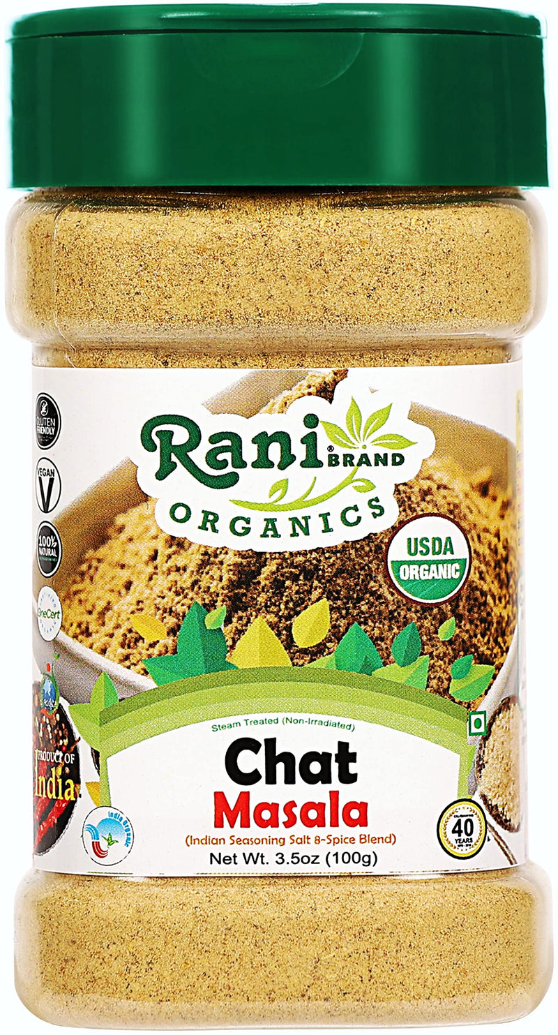 Rani Organic Chat Masala (8-Spice Seasoning Salt) Tangy Indian Seasoning 3.5oz (100g) PET Jar ~ All Natural | Indian Origin | USDA Certified Organic