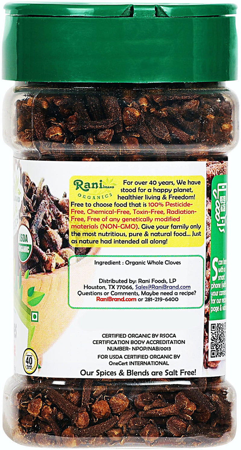 Rani Organic Cloves Whole (Laung Sabut) 2oz (56g) PET Jar, Great for Food, Tea, Pomander Balls and Potpourri ~ All Natural | USDA Certified Organic