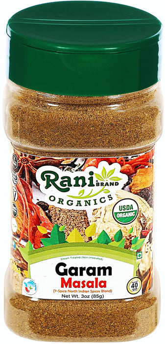 Rani Organic Garam Masala (7-Spice North Indian Spices Blend) 3oz (85g) PET Jar ~ All Natural | Salt-Free | Indian Origin | USDA Certified Organic