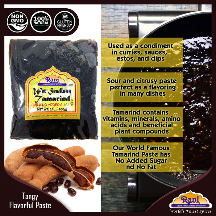 Rani Tamarind, Wet Seedless Block/Slab (Imli) 14oz (400g) ~ All Natural | No added sugar | Vegan | Gluten Free | NON-GMO | Indian Origin
