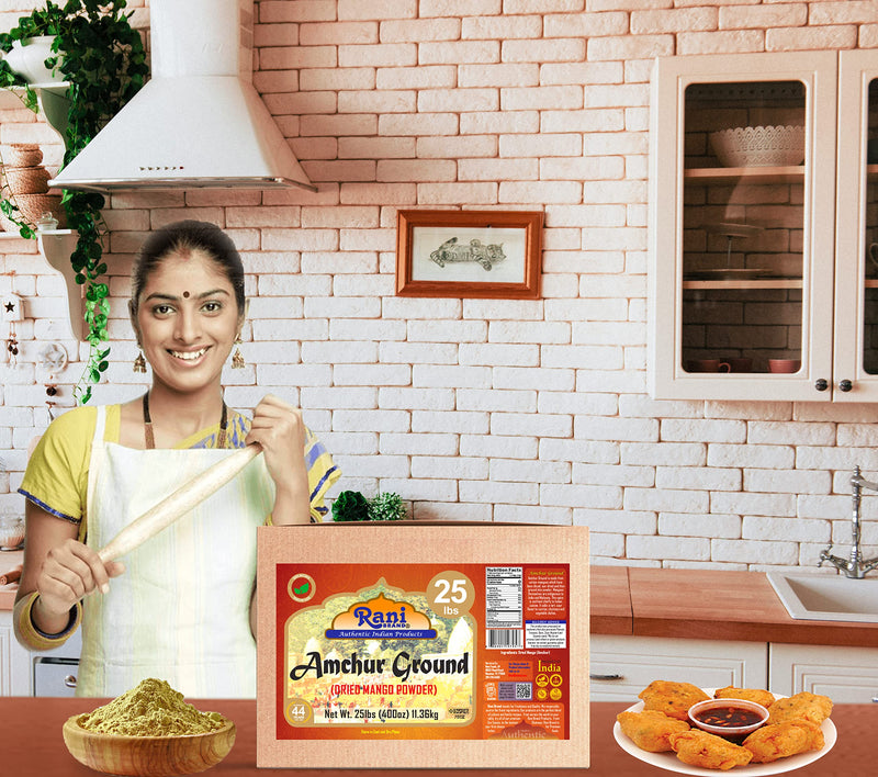 Rani Amchur (Mango) Ground Powder Spice 400oz (25lbs) 11.36kg Bulk Box ~ All Natural, Indian Origin | No Color | Gluten Friendly | Vegan | NON-GMO | Kosher  | No Salt or fillers