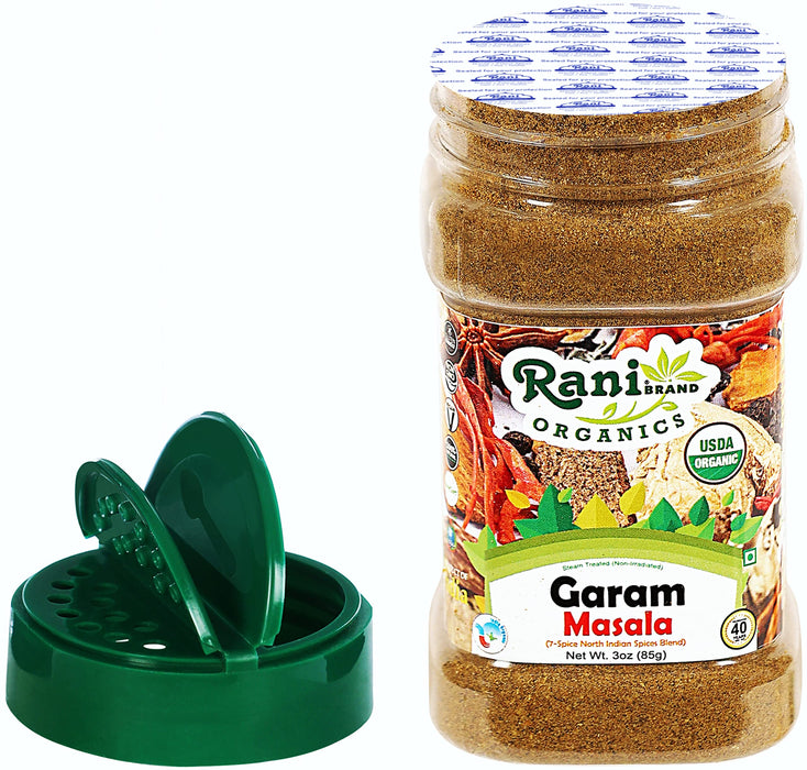 Rani Organic Garam Masala (7-Spice North Indian Spices Blend) 3oz (85g) PET Jar ~ All Natural | Salt-Free | Indian Origin | USDA Certified Organic