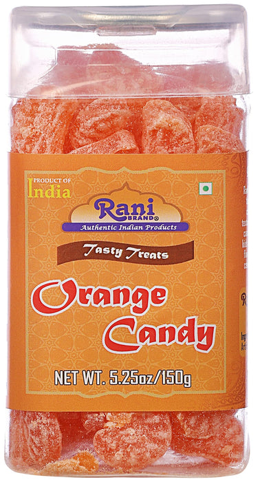 Rani Orange Candy 5.25oz (150g) Vacuum Sealed, Easy Open Top, Resealable Container ~ Indian Tasty Treats | Vegan | Gluten Friendly | NON-GMO | Indian Origin