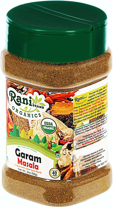 Rani Organic Garam Masala (7-Spice North Indian Spices Blend) 3oz (85g) PET Jar ~ All Natural | Salt-Free | Indian Origin | USDA Certified Organic
