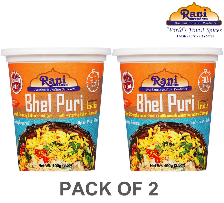 Rani Bhel Puri Cup (Spicy & Crunchy Indian Snack w/ mouth watering Indian Chutneys) 3.5oz (100g), Pack of 2 ~ Ready to Eat | Vegan | NON-GMO | Indian Origin