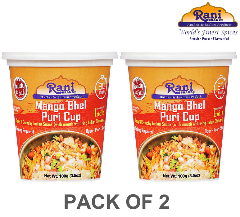 Rani Mango Bhel Puri Cup (Spicy & Crunchy Indian Snack w/ mouth watering Indian Chutneys) 3.5oz (100g), Pack of 2 ~ Ready to Eat | Vegan | NON-GMO | Indian Origin