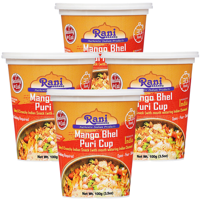 Rani Mango Bhel Puri Cup (Spicy & Crunchy Indian Snack w/ mouth watering Indian Chutneys) 3.5oz (100g), Pack of 4 ~ Ready to Eat | Vegan | NON-GMO | Indian Origin