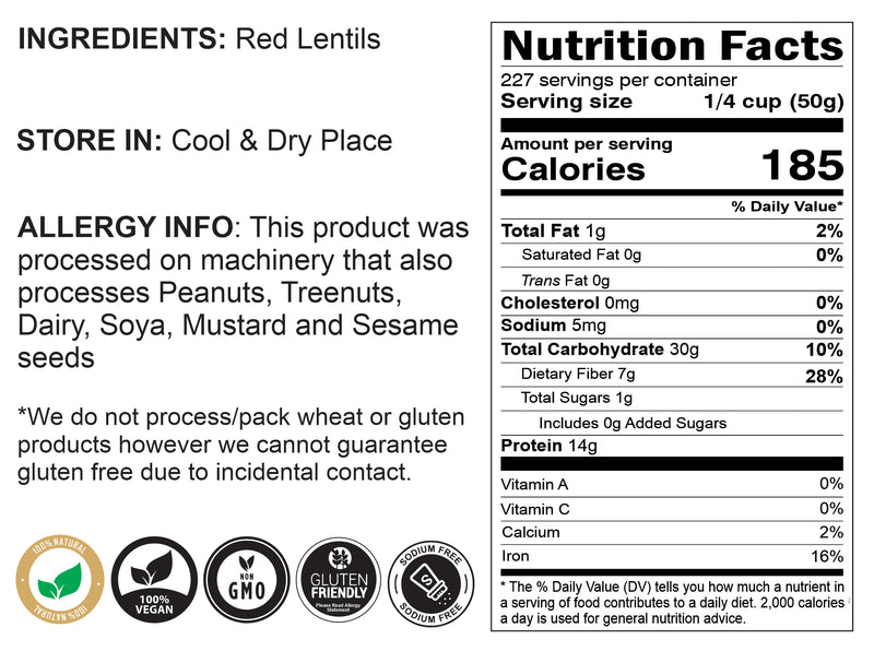 Rani Masoor Gota (Football) Indian Red Lentils Skinless 400oz (25lbs) 11.36kg Bulk Box ~ All Natural | Gluten Friendly | NON-GMO | Vegan | Product of USA