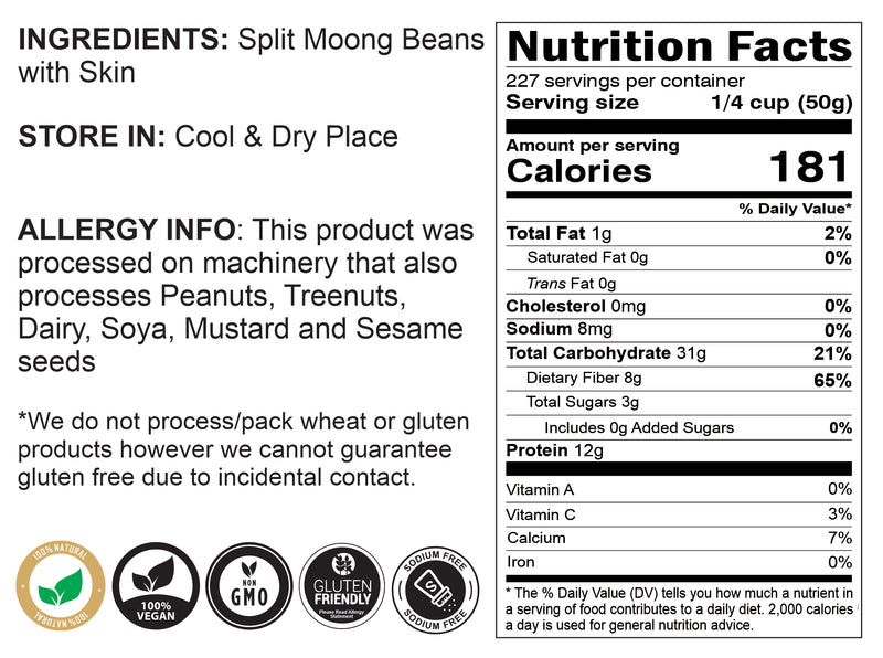 Rani Moong Split (Split Mung Beans with Skin) Lentils Indian 400oz (25lbs) 11.36kg Bulk Box ~ All Natural | Gluten Friendly | Non-GMO | Vegan | Indian Origin