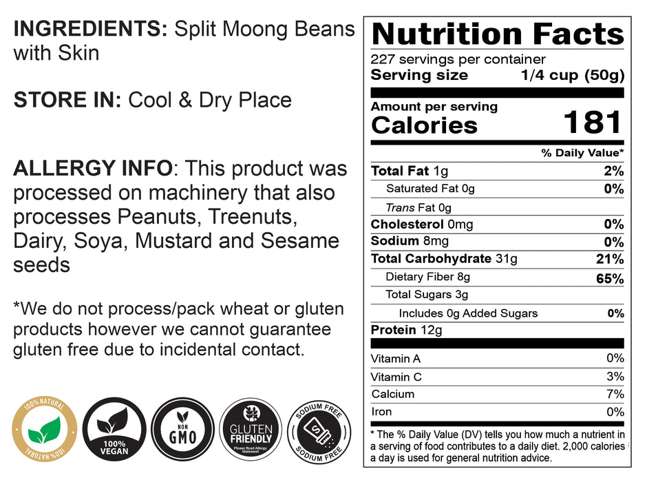 Rani Moong Split (Split Mung Beans with Skin) Lentils Indian 400oz (25lbs) 11.36kg Bulk Box ~ All Natural | Gluten Friendly | Non-GMO | Vegan | Indian Origin