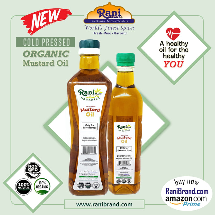 Rani Organic Mustard Oil (Cold Pressed) 33.8oz (1 Liter) ~ 100% Natural | Vegan | Gluten Free | NON-GMO | Indian Origin