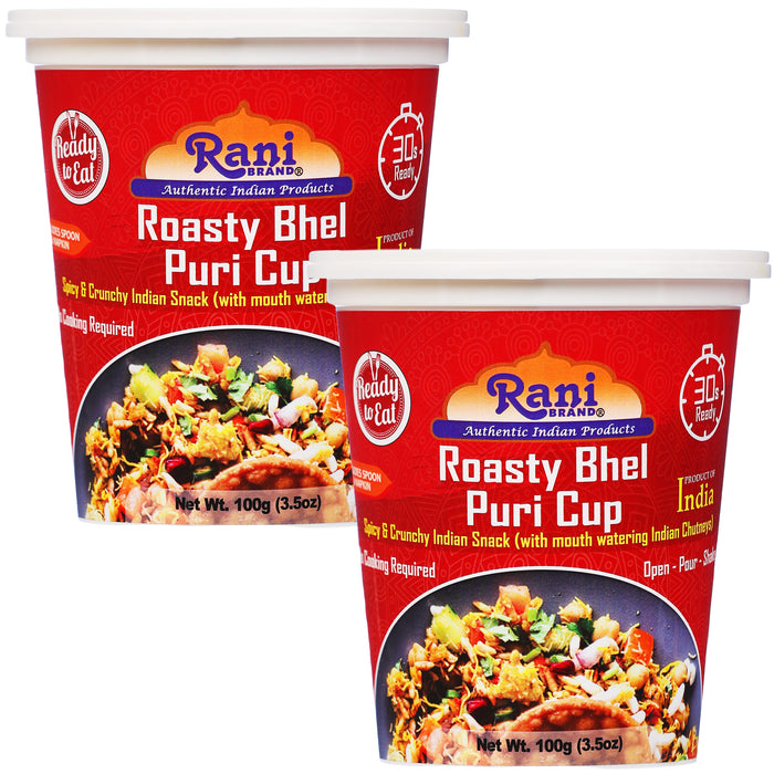 Rani Roasty Bhel Puri Cup (Spicy & Crunchy Indian Snack w/ mouth watering Indian Chutneys) 3.5oz (100g), Pack of 2 ~ Ready to Eat | Vegan | NON-GMO | Indian Origin