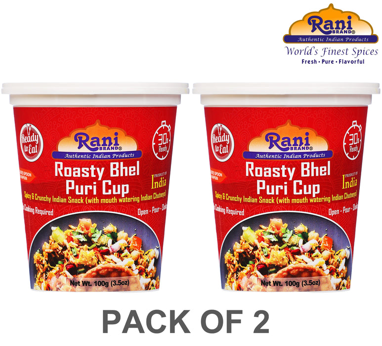 Rani Roasty Bhel Puri Cup (Spicy & Crunchy Indian Snack w/ mouth watering Indian Chutneys) 3.5oz (100g), Pack of 2 ~ Ready to Eat | Vegan | NON-GMO | Indian Origin