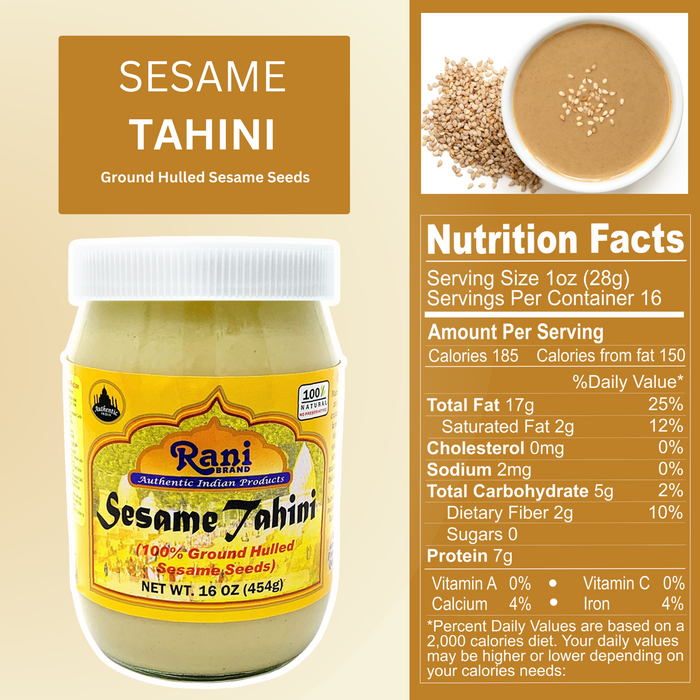 Rani Sesame Tahini (Sesame Butter) 16oz (1lb) 454g, Pack of 12, Glass Jar, Vegan, No added sugar, No Sodium ~ Gluten Free | NON-GMO | USA Made