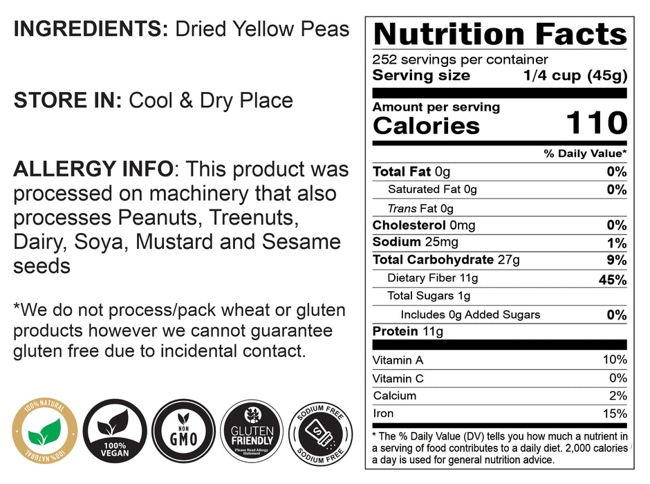 Rani Yellow Peas Split, Dried (Vatana, Matar) 400oz (25lbs) 11.36kg Bulk Box ~ All Natural | Vegan | Gluten Friendly | Product of USA