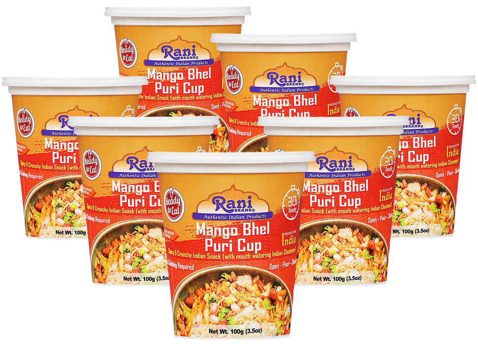 Rani Mango Bhel Puri Cup (Spicy & Crunchy Indian Snack w/ mouth watering Indian Chutneys) 3.5oz (100g), Pack of 6+1 FREE ~ Ready to Eat | Vegan | NON-GMO | Indian Origin